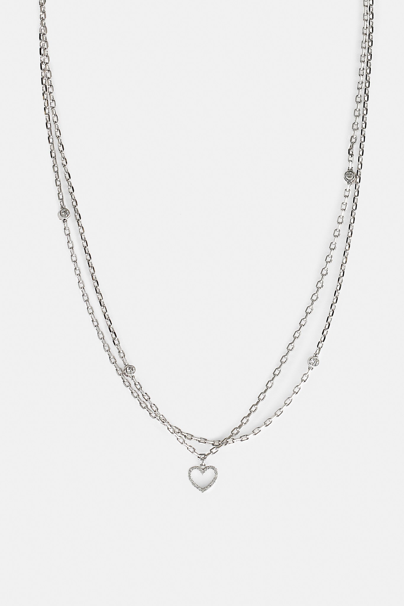 Double Layer Iced & Heart Rolo Necklace - 12mm